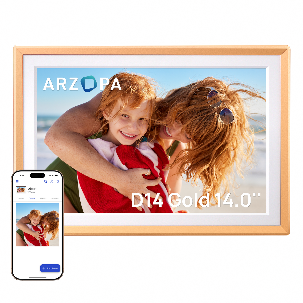 Arzopa D10 Champagne Gold | 10.1" Digital Photo Frame